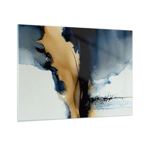 Tablou pe sticlă - O compoziție abstractă în nuanțe de albastru marin și bej - 70x50cm - În spatele cortinei - Decorațiune modernă pentru perete pentru living și dormitor ARTTOR