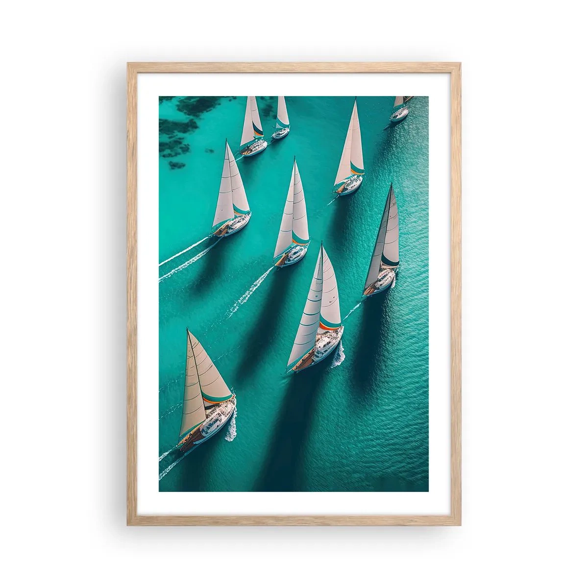Poster în ramă de stejar deschis - Cursa cu vântul - 50x70 cm