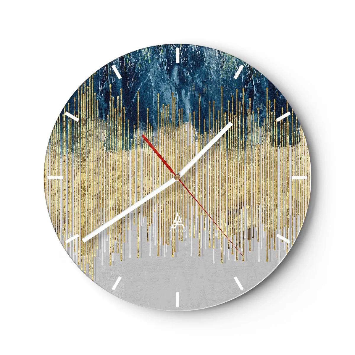 Ceas de perete - Ceas pe sticlă - Linii verticale aurii care trec în gradiente bleumarin și gri - 30x30cm - Granița aurită - Decorațiune modernă pentru perete pentru living, bucătărie și dormitor ARTTOR