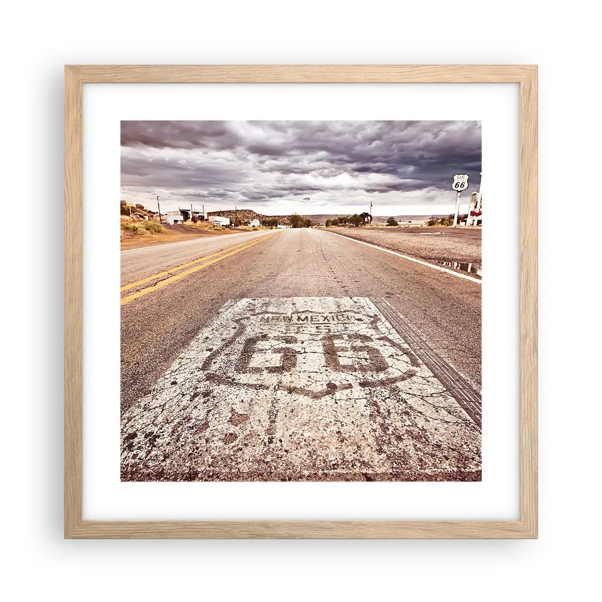 Poster în ramă de stejar deschis - Mother Road - o legendă americană - 40x40 cm