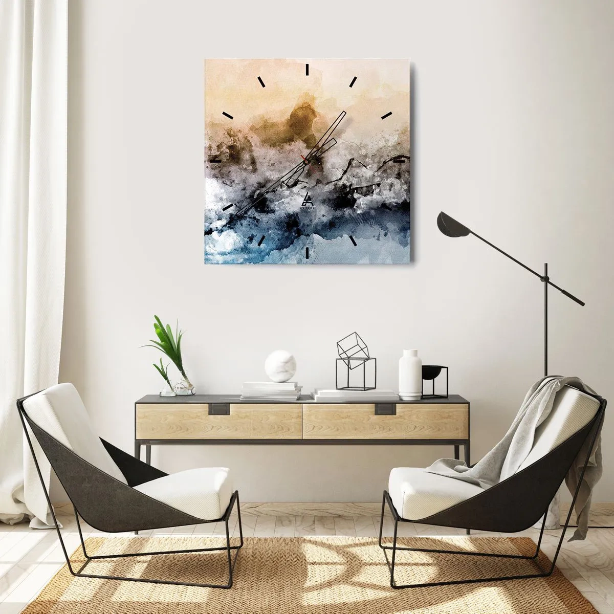 Ceas de perete - Ceas pe sticlă - Scufundate într-un vârtej de ceață - 40x40 cm