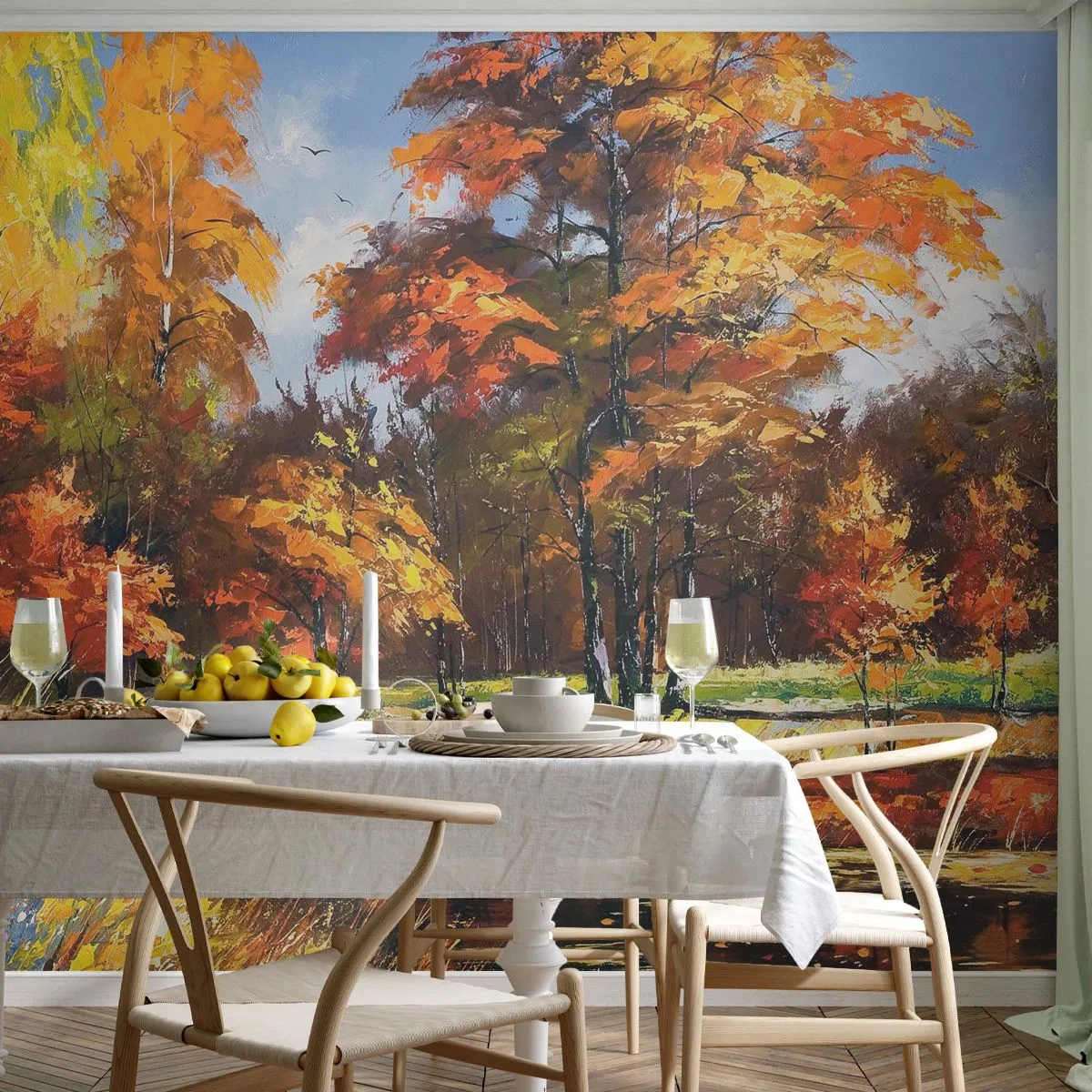 Tapet Premium Canvas - Peisaj în aur și bronz - Peisaj, pădure, Impresionism - 400x280 cm