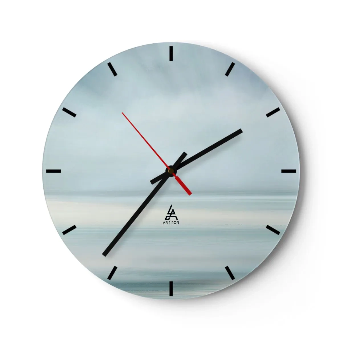 Ceas de perete - Ceas pe sticlă - Orizont încețoșat în nuanțe de albastru și gri - 30x30cm - Liniște până la orizont - Decorațiune modernă pentru perete pentru living, bucătărie și dormitor ARTTOR