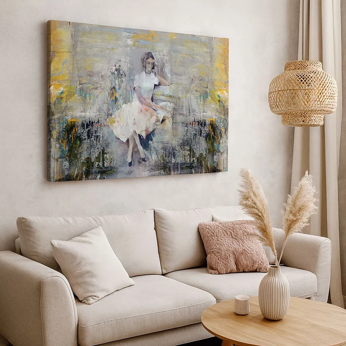 Tablou pe pânză Canvas - Portret artistic al unei femei în culori pastelate - 70x50cm - Clasică și modernă - Decorațiune modernă pentru perete pentru living și dormitor ARTTOR