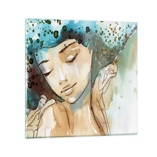 Tablou pe sticlă - Lady în albastru - 60x60 cm
