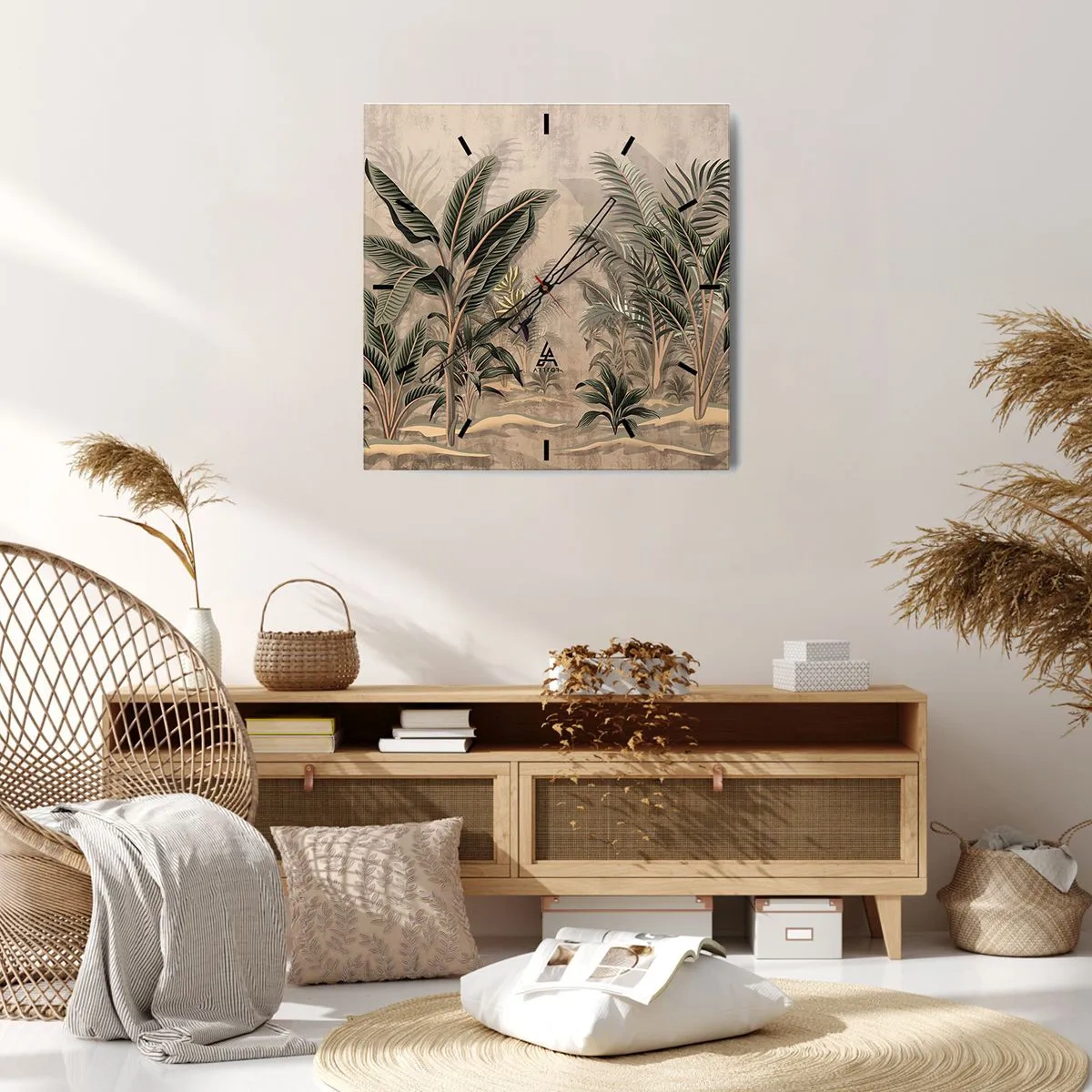 Ceas de perete - Ceas pe sticlă - Gravură în stil colonial - 40x40 cm