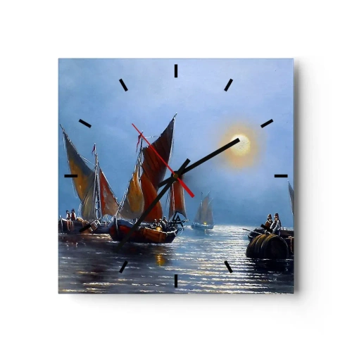 Ceas de perete - Ceas pe sticlă - Pescuit de noapte - 40x40 cm