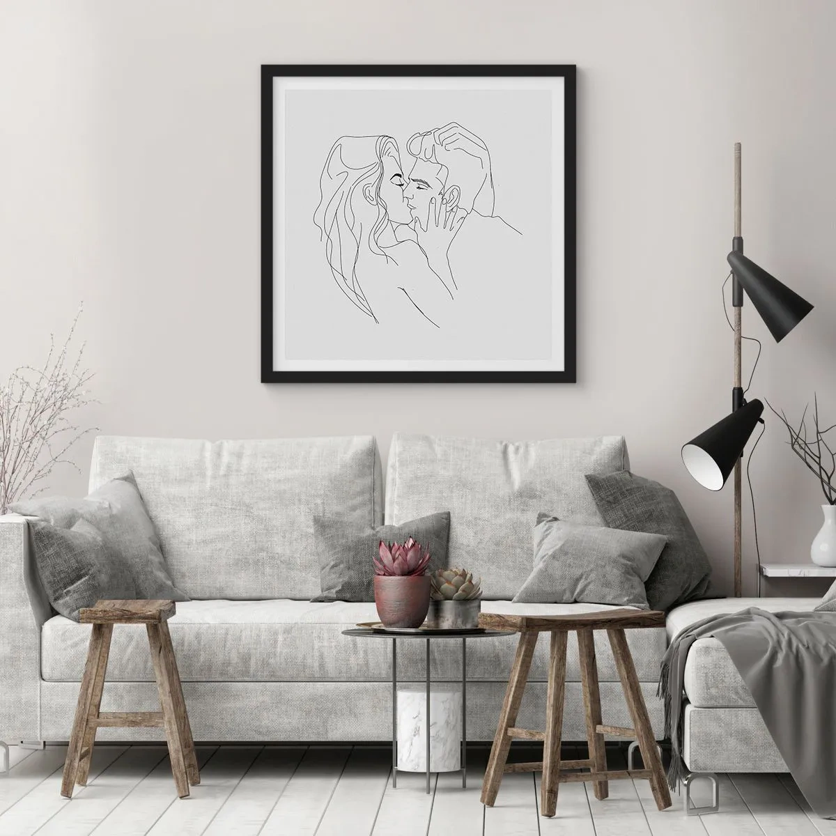 Poster în ramă neagră - Cu aceeași linie - 30x30 cm