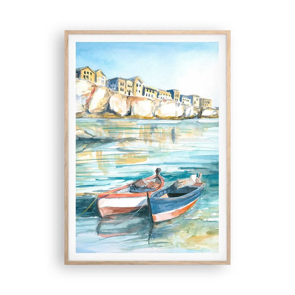 Poster în ramă de stejar deschis - Peisaj în azur - 70x100 cm