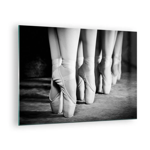 Tablou pe sticlă - Balerine pe vârfuri într-un cadru alb-negru - 70x50cm - Împreună, elegant - Decorațiune modernă pentru perete pentru living și dormitor ARTTOR