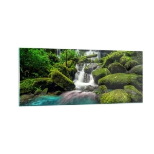 Tablou pe sticlă - Turcoaz, safir și argint lichid - 100x40 cm