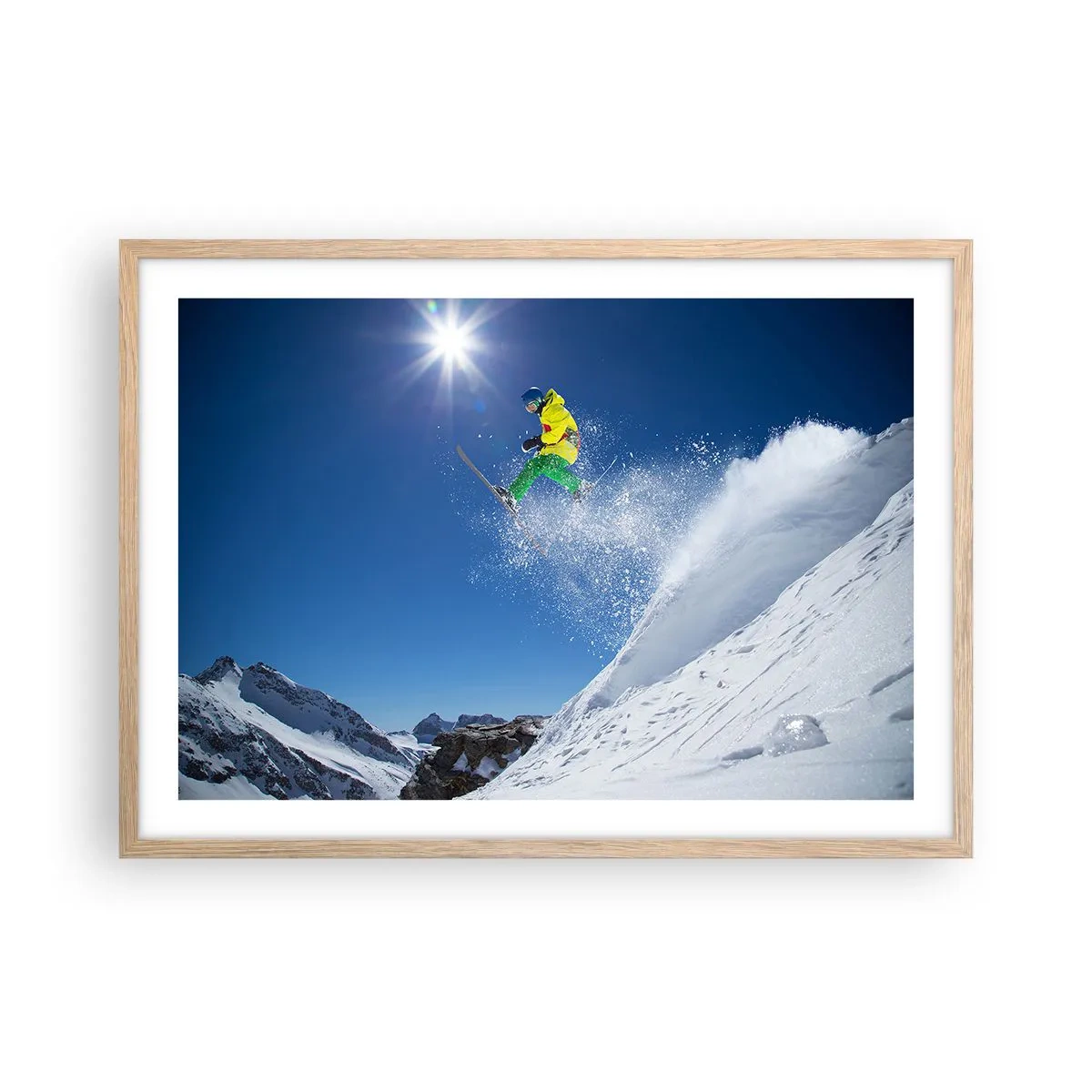 Poster în ramă de stejar deschis - Dansând cu munții - 70x50 cm