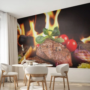 Tapet Standard Eco - Înconjurată de ardoare - Gastronomie, friptură, Flăcări de foc - 400x280 cm