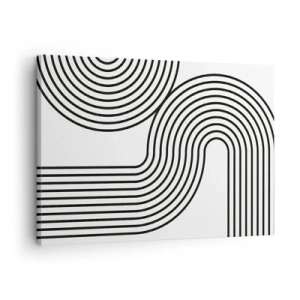 Tablou pe pânză Canvas - O pictură abstractă cu linii negre care creează modele geometrice pe un fundal alb. - 70x50cm - Pe o curbă - Decorațiune modernă pentru perete pentru living și dormitor ARTTOR