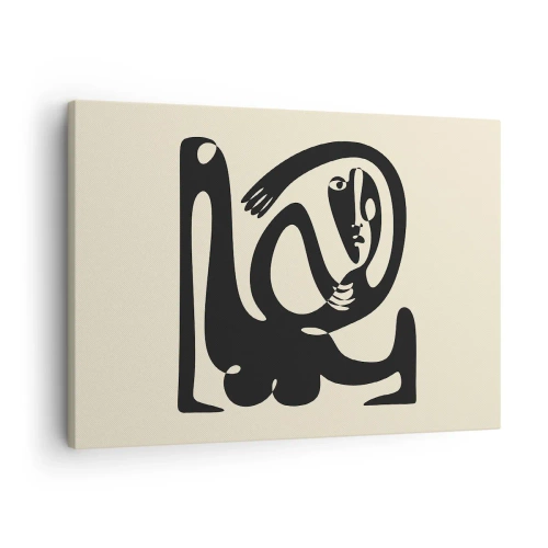 Tablou pe pânză Canvas - O figură abstractă în negru pe un fundal bej - 70x50cm - Aproape Picasso - Decorațiune modernă pentru perete pentru living și dormitor ARTTOR