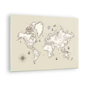 Tablou pe sticlă - O hartă a lumii stilizată într-o versiune clasică - 70x50cm - O călătorie în jurul lumii - Decorațiune modernă pentru perete pentru living și dormitor ARTTOR