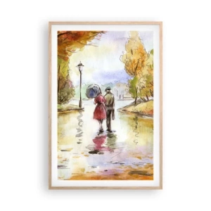 Poster în ramă de stejar deschis - Toamnă romantică în parc - 61x91 cm