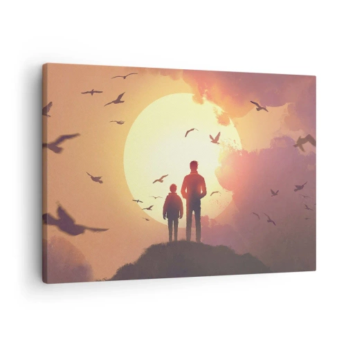 Tablou pe pânză Canvas - Figuri pe fundalul soarelui apus - 70x50cm - Față în față cu soarele - Decorațiune modernă pentru perete pentru living și dormitor ARTTOR