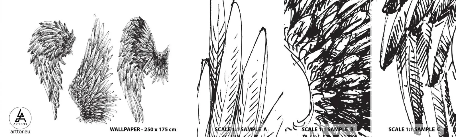 Mostră tapet autocolant Deluxe Sticker - Și tu poți fi un înger - Pene de pasăre, Aripi, Grafică - 100x30 cm