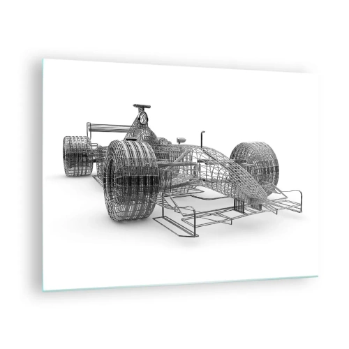 Tablou pe sticlă - Desen tehnic în stil 3D al unei mașini de curse - 70x50cm - Designul ideal - ideea de impuls - Decorațiune modernă pentru perete pentru living și dormitor ARTTOR