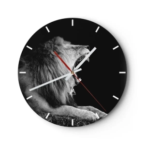 Ceas de perete - Ceas pe sticlă - Fotografie alb-negru a unui leu care răcnește - 30x30cm - Fără nici o ezitare - Decorațiune modernă pentru perete pentru living, bucătărie și dormitor ARTTOR