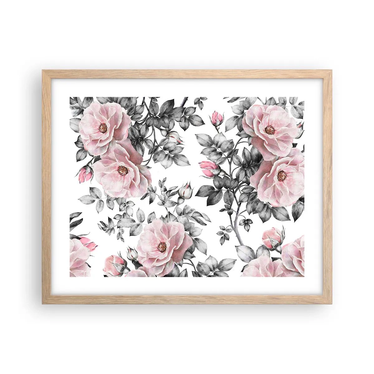 Poster în ramă de stejar deschis - Pierde-te în florile de trandafir - 50x40 cm
