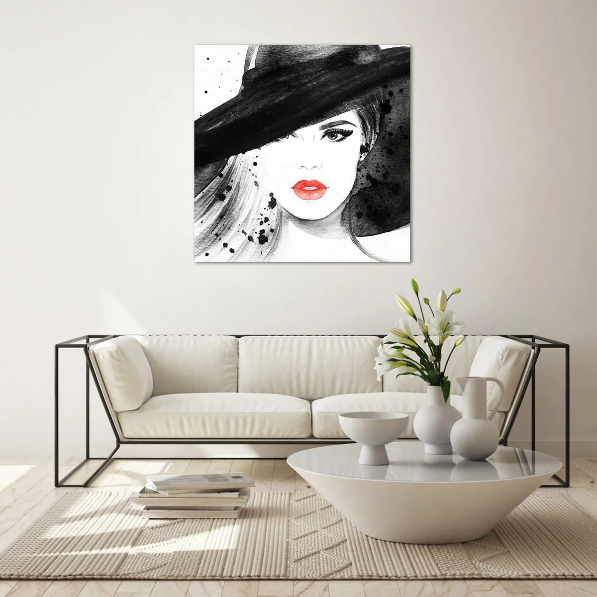 Tablou pe sticlă - Doamna în negru - 70x70 cm