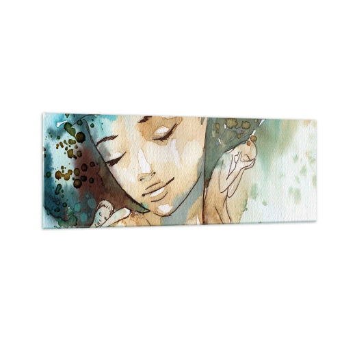Tablou pe sticlă - Lady în albastru - 140x50 cm