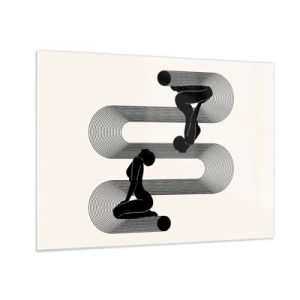 Tablou pe sticlă - Siluete feminine minimaliste cu motiv grafic cu linii - 70x50cm - Simetrie senzuală - Decorațiune modernă pentru perete pentru living și dormitor ARTTOR