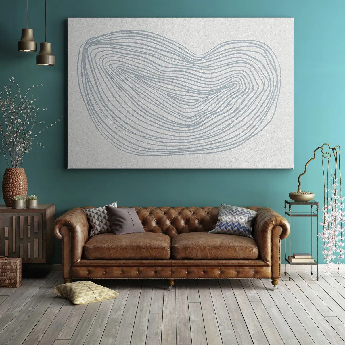 Tablou pe pânză Canvas - Motiv abstract de valuri în albastru delicat - 70x50cm - Zâmbet de picături - Decorațiune modernă pentru perete pentru living și dormitor ARTTOR