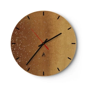 Ceas de perete - Ceas pe sticlă - Un model abstract auriu cu reflexii și textură subtile. - 30x30cm - Nașterea luminii - Decorațiune modernă pentru perete pentru living, bucătărie și dormitor ARTTOR