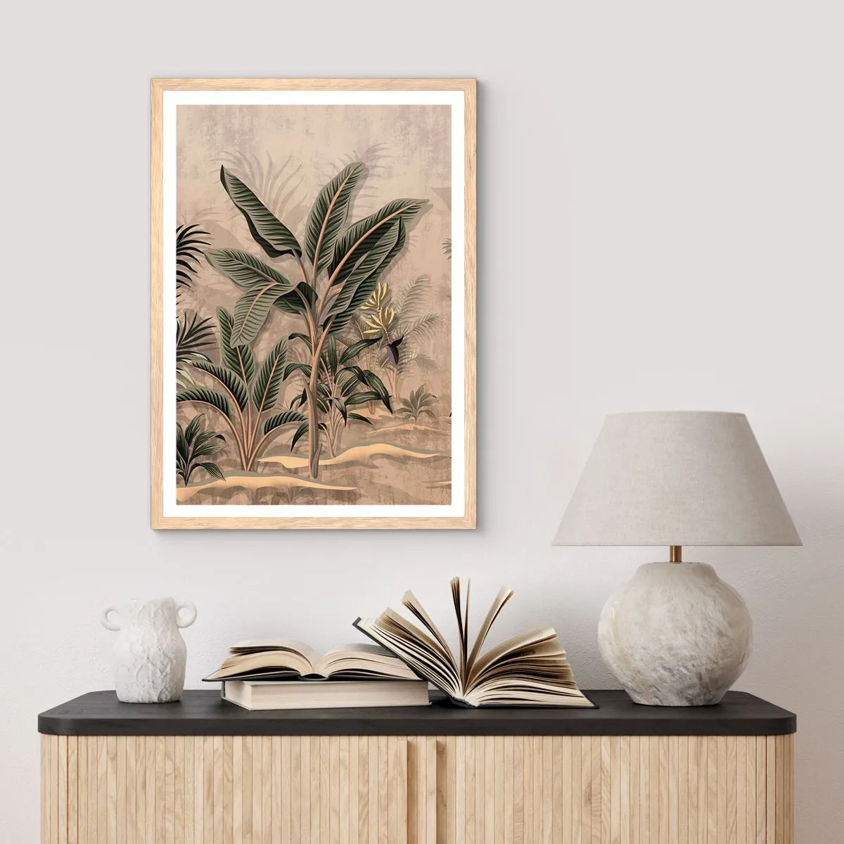 Poster în ramă de stejar deschis - Gravură în stil colonial - 70x100 cm