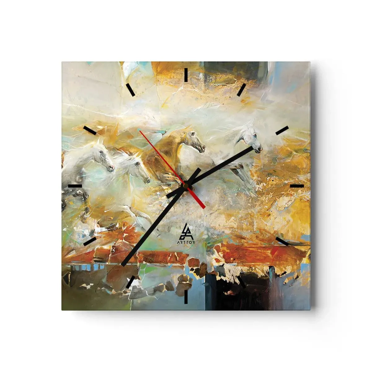 Ceas de perete - Ceas pe sticlă - Galopând prin lumină - 30x30 cm