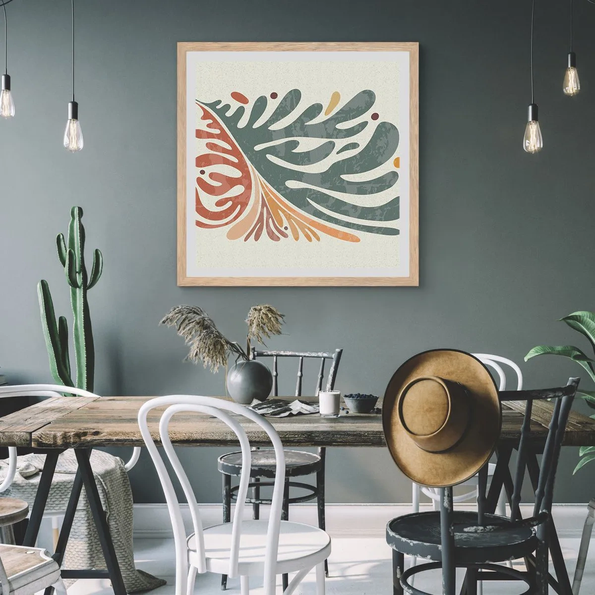 Poster în ramă de stejar deschis - Frunză multicoloră - 30x30 cm