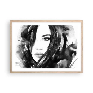 Poster în ramă de stejar deschis - Studiu unei dame în alb și negru - 70x50 cm