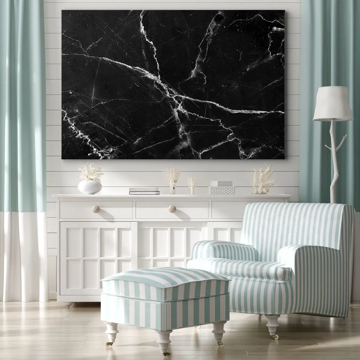 Tablou pe pânză Canvas - Marmură neagră cu vene albe în detaliu - 70x50cm - Viața secretă a unei pietre - Decorațiune modernă pentru perete pentru living și dormitor ARTTOR