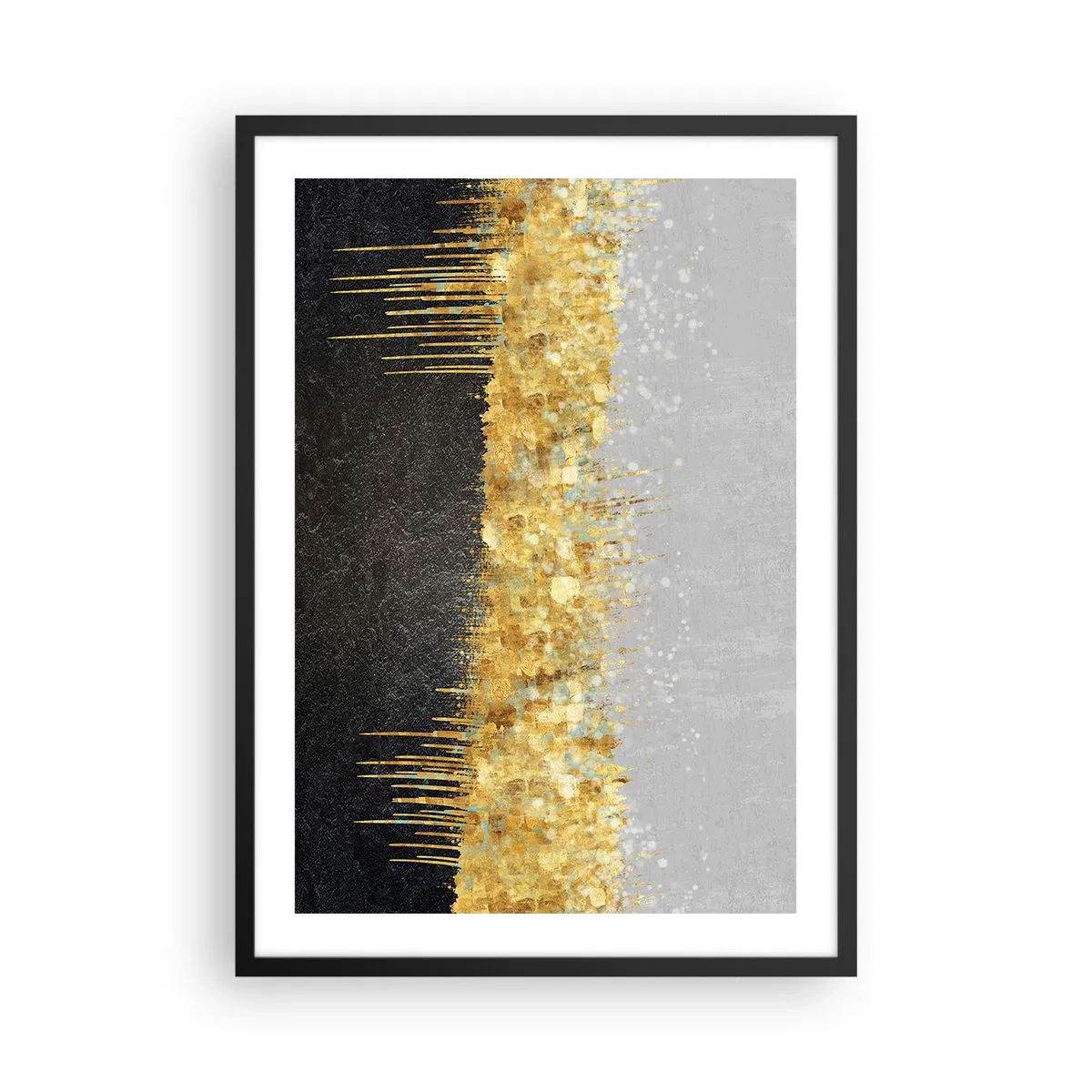 Poster în ramă neagră - Compoziție abstractă de aur, negru și argint - 50x70cm - Înăuntru și în sus - Decorațiune modernă pentru perete pentru living și dormitor ARTTOR