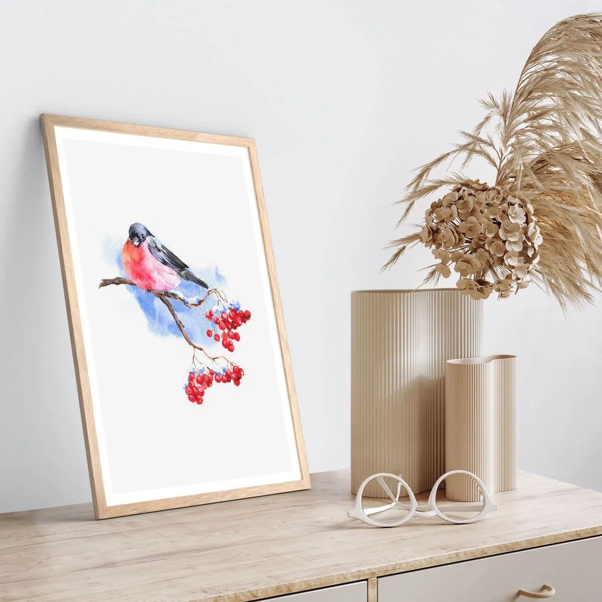 Poster în ramă de stejar deschis - Iarna în culori - 70x100 cm