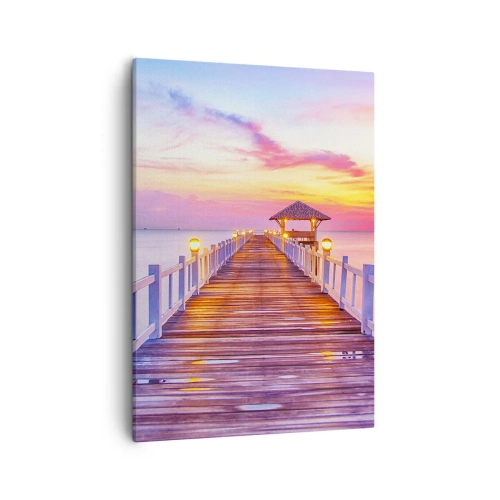 Tablou pe pânză - Tăcerea serii în liliac-auriu - 50x70 cm