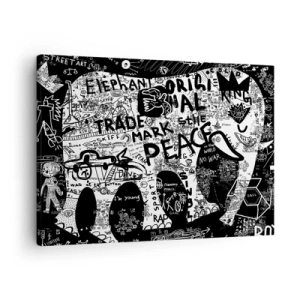 Tablou pe pânză Canvas - Grafică alb-negru cu motive graffiti - 70x50cm - Lumea bogată a străzii - Decorațiune modernă pentru perete pentru living și dormitor ARTTOR