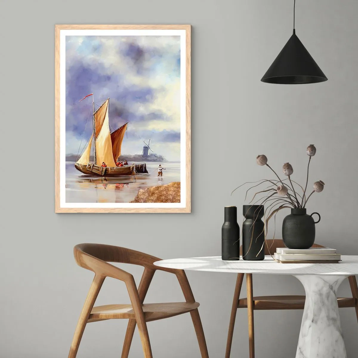 Poster în ramă de stejar deschis - Întoarcerea marinarilor - 61x91 cm