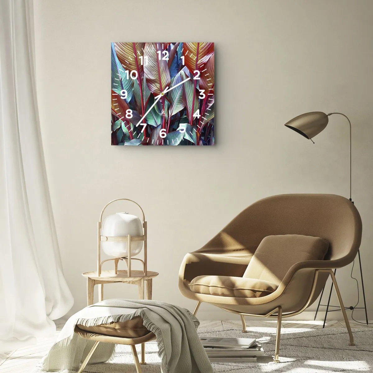 Ceas de perete - Ceas pe sticlă - Tufiș colorat - 30x30 cm