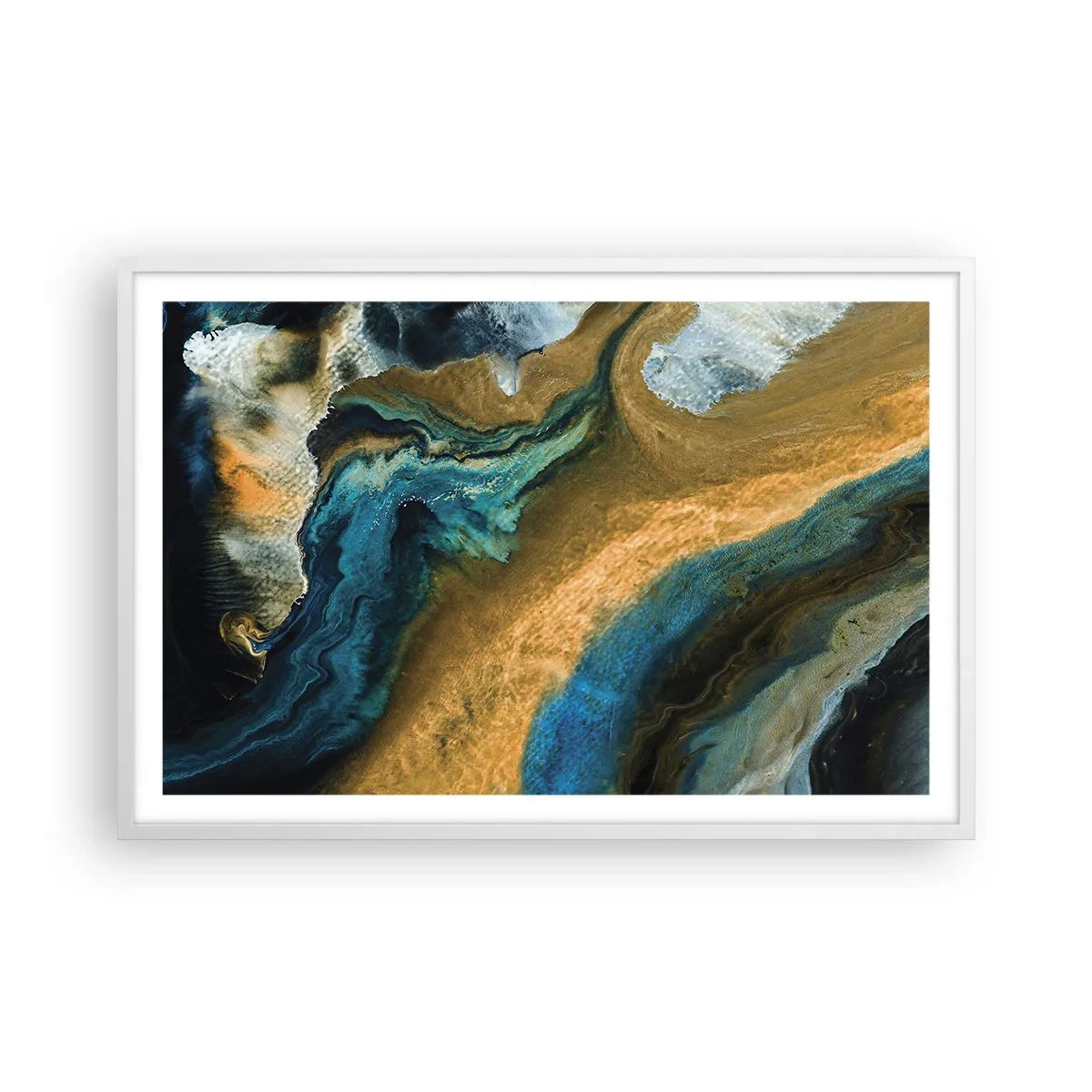 Poster în ramă albă - Albastru - galben - influență reciprocă - 91x61 cm