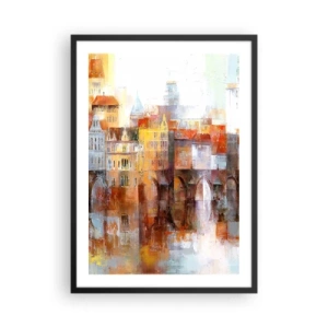 Poster în ramă neagră - Un oraș pitoresc cu un pod amenajat artistic - 50x70cm - Frumos și sub pod - Decorațiune modernă pentru perete pentru living și dormitor ARTTOR