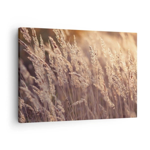 Tablou pe pânză Canvas - Ierburi aurii pe fundalul soarelui apus - 70x50cm - Gata să întâmpine toamna - Decorațiune modernă pentru perete pentru living și dormitor ARTTOR