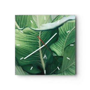 Ceas de perete - Ceas pe sticlă - Viață intensă în verde - 30x30 cm