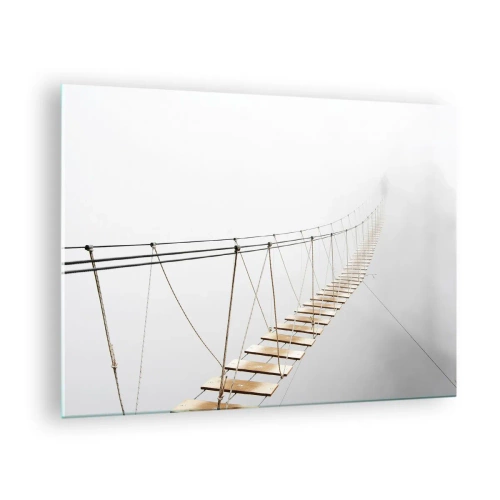 Tablou pe sticlă - Un pod suspendat în ceață care duce spre necunoscut - 70x50cm - Unde te va duce? - Decorațiune modernă pentru perete pentru living și dormitor ARTTOR