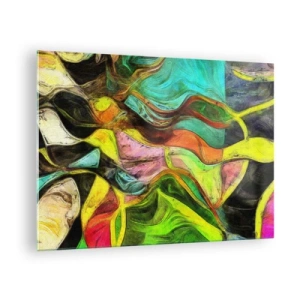 Tablou pe sticlă - O compoziție abstractă cu valuri intense, multicolore. - 70x50cm - Mișcarea este viață - Decorațiune modernă pentru perete pentru living și dormitor ARTTOR