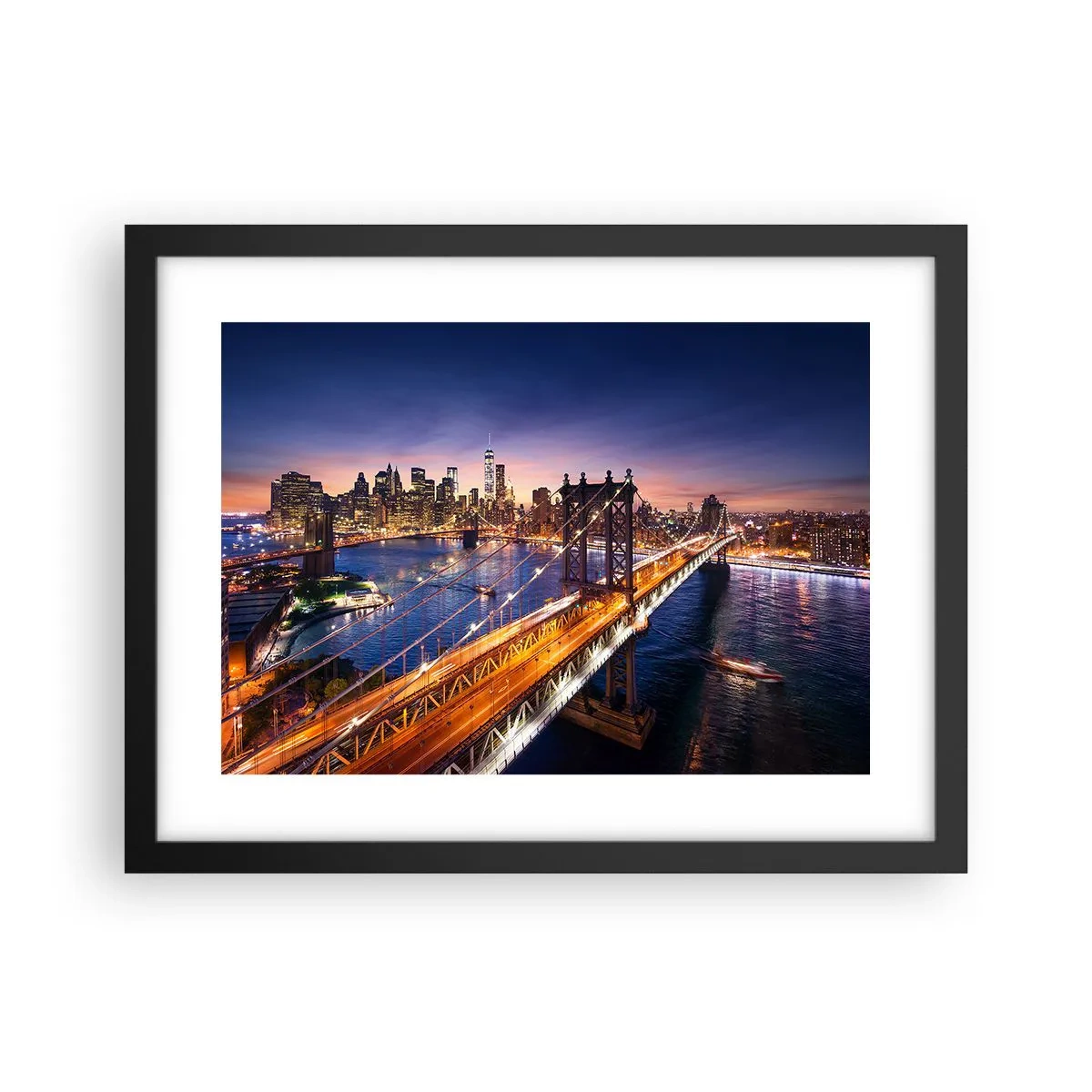 Poster în ramă neagră - Pe un pod luminos către inima orașului - 40x30 cm