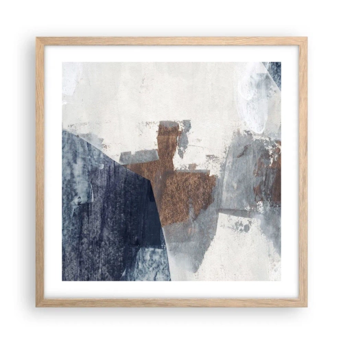 Poster în ramă de stejar deschis - Forme albastre-maronii - 50x50 cm